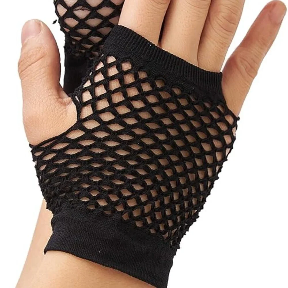 Women's Short Fishnet Gloves Fingerless Goth Punk Dress Up Party Rock